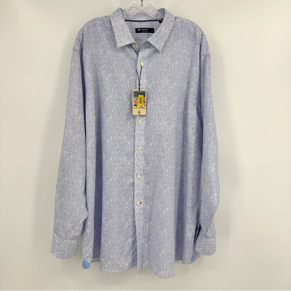 Cremieux NWT Monaco Paisley Print Button Down Shirt White Blue Size XXL